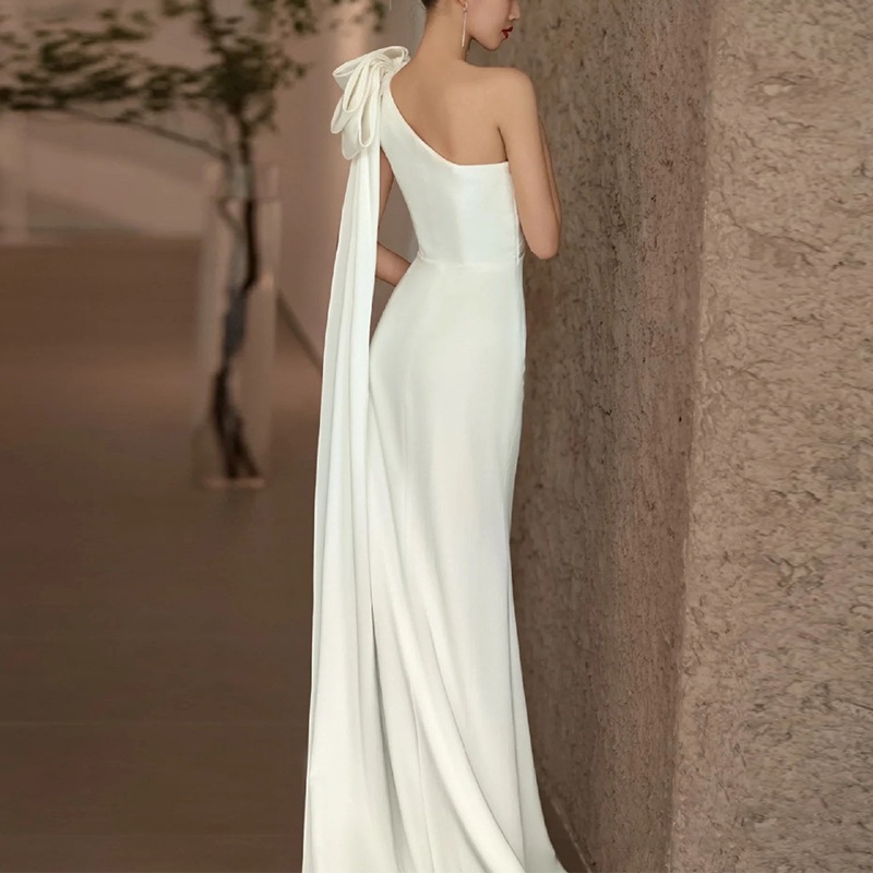 ドレス 衣装 イブニングドレス ロングドレス ワンショルダー 肩リボン フィッシュテール ロング丈 タイト ステージドレス 発表会 かわいい 大人可愛い きれいめ シンプル 上品 おしゃれ