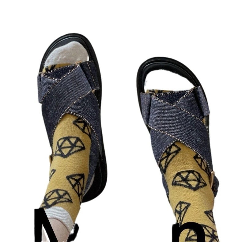 フスポーツサンダル 歩きやすい 通気 美脚 ビーチサンダル 韓国 夏デニムクロス厚底ローマンサンダルレディース夏アウターはレトロ本革サンダル レディース厚底サンダル