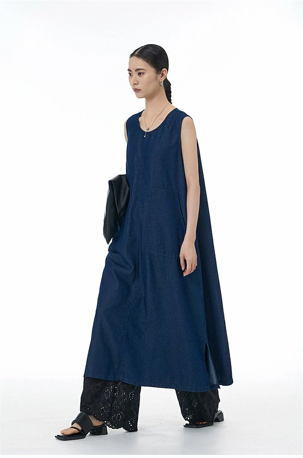 Qoo10] デニム ノースリーブ ワンピース 夏 ロ