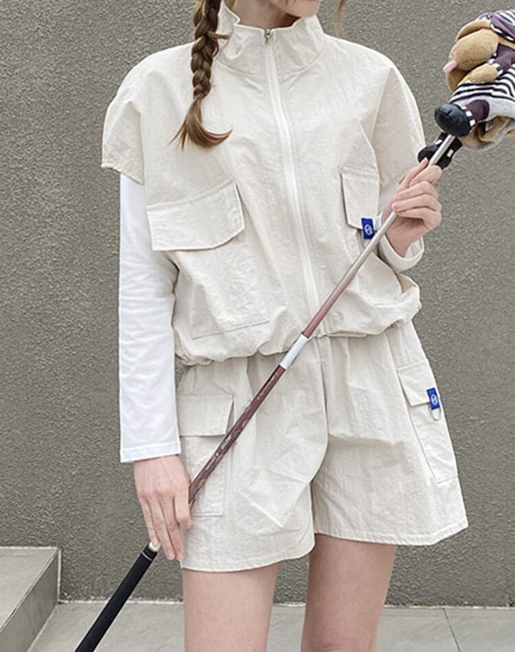 ゴルフ レディース 半袖 ベスト ジップアップ アノラック ポケット付き ストリング ドロスト デイリー スポーツウェア ゴルフウェア テニス レイヤード おしゃれ 韓国 ベージュ ホワイト グリーン ゴルフ レディース 半袖 ベスト ジップアップ アノラック ポケット付き ストリング ドロスト デイリー スポーツウェア ゴルフウェア テニス レイヤード おしゃれ 韓国 ベージュ ホワイト グリーン