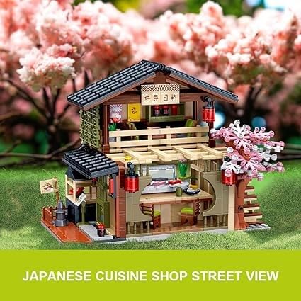 日本のストリートビューフードレストラン組み立てセット桜の家おもちゃレゴMOCクリエイティブモデルセットと互換性あり612歳の子供男の子女の子へのアイデアギフト