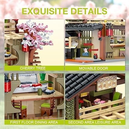 日本のストリートビューフードレストラン組み立てセット桜の家おもちゃレゴMOCクリエイティブモデルセットと互換性あり612歳の子供男の子女の子へのアイデアギフト