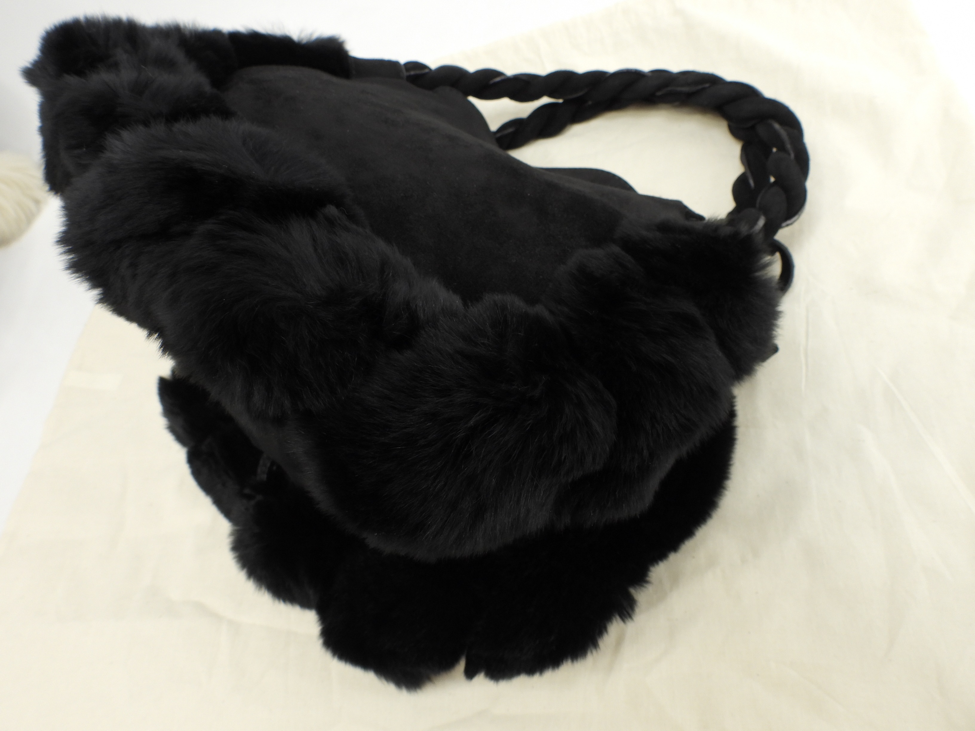 ハンドバッグ カンチーニ ラビットファー黒 ミニトート@ 1