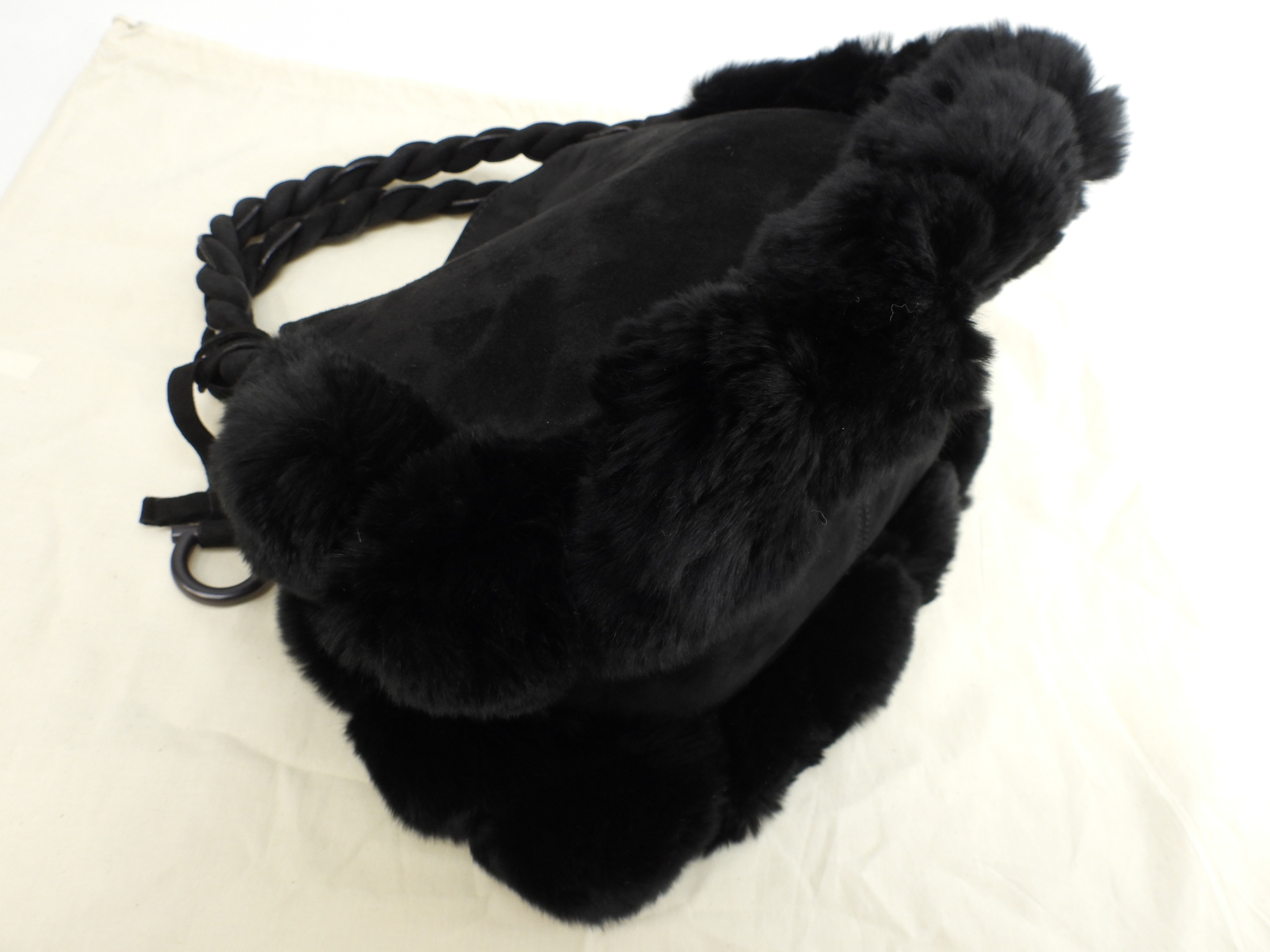 ハンドバッグ カンチーニ ラビットファー黒 ミニトート@ 1