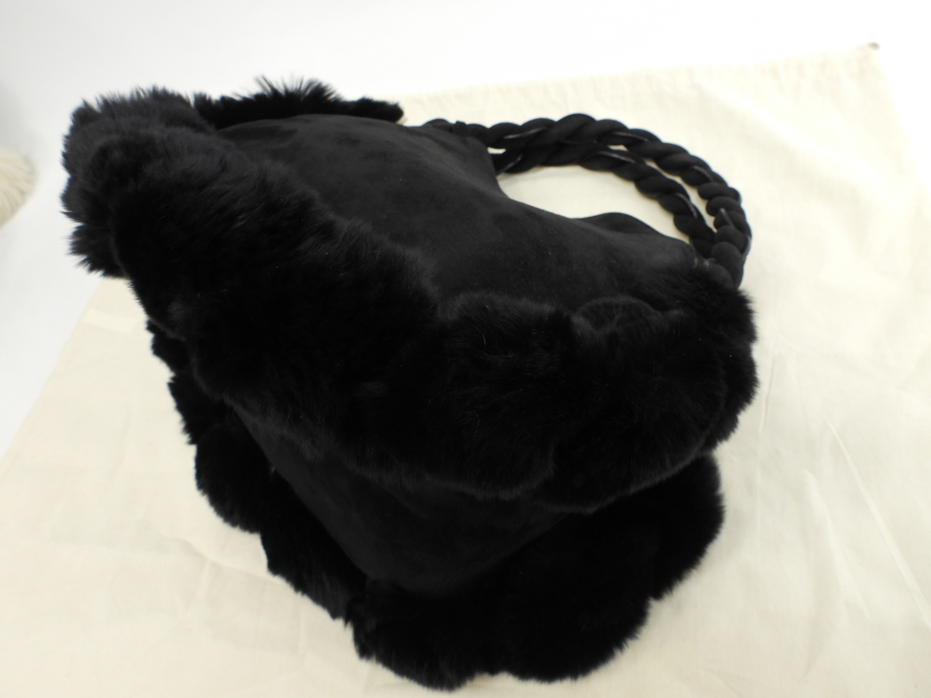 ハンドバッグ カンチーニ ラビットファー黒 ミニトート@ 1