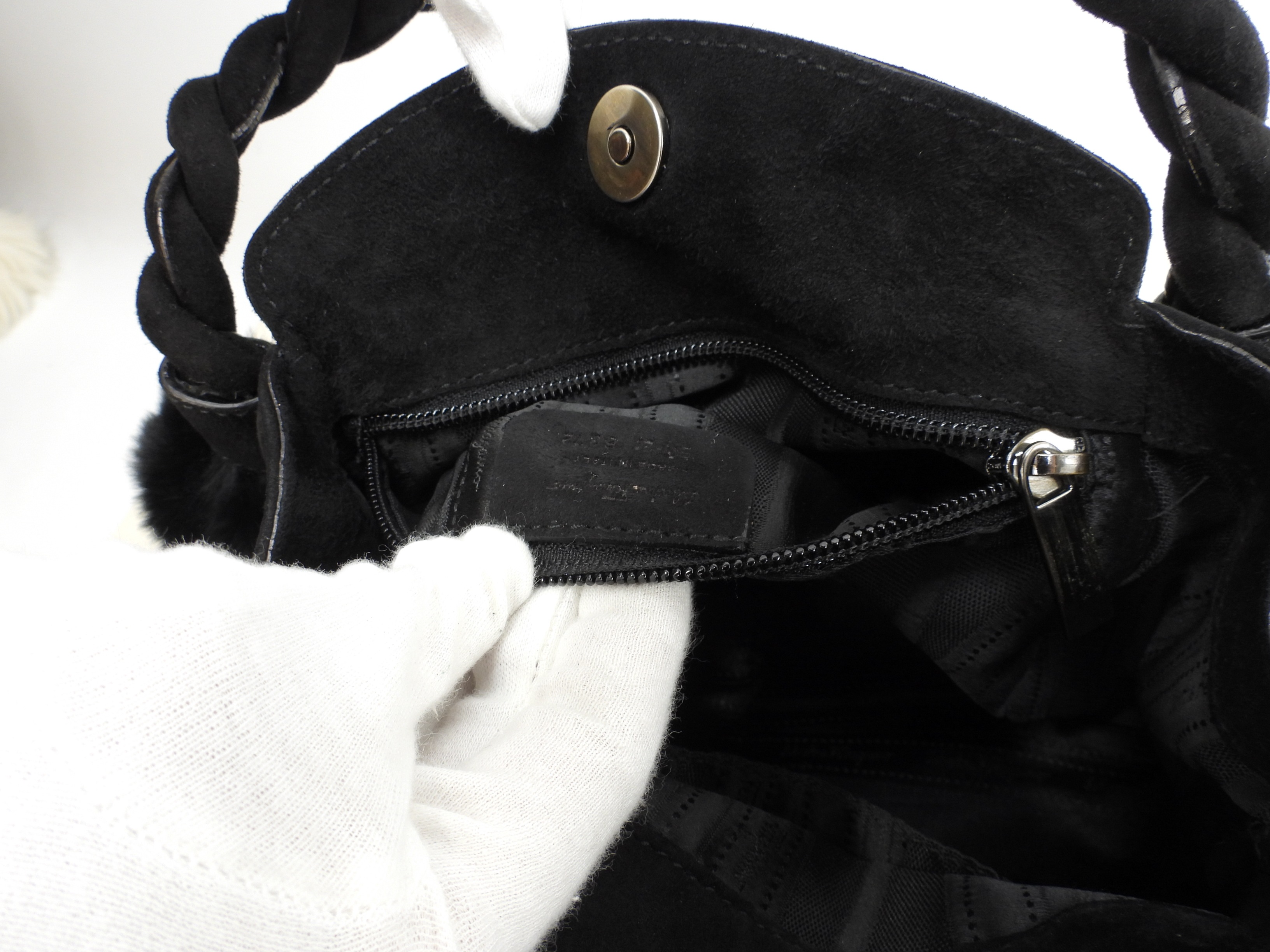 ハンドバッグ カンチーニ ラビットファー黒 ミニトート@ 1