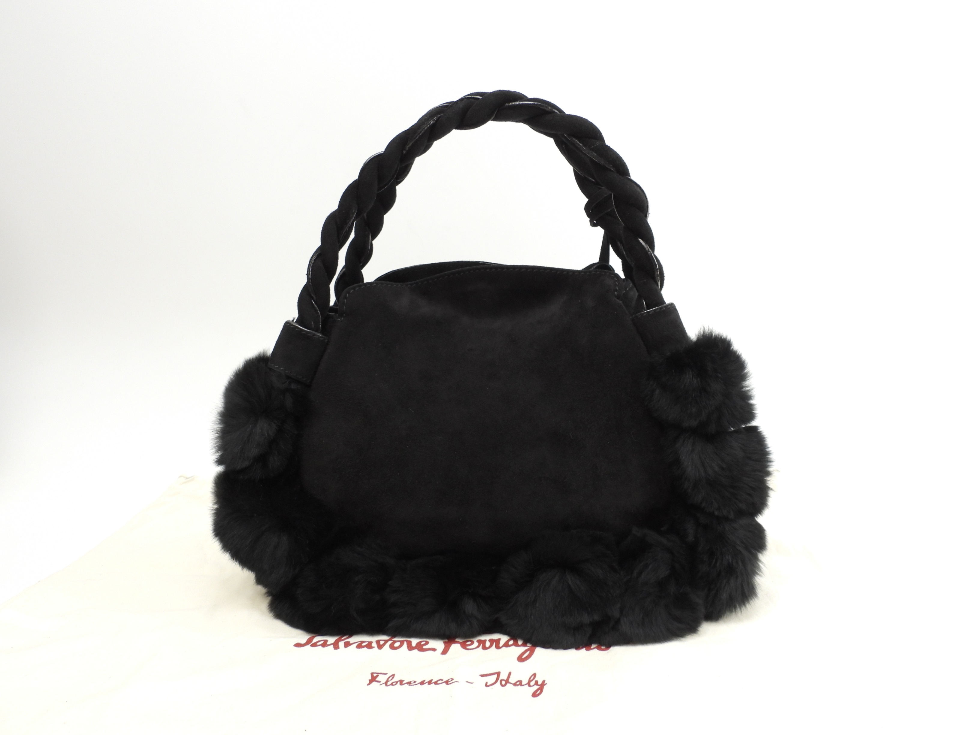 ハンドバッグ カンチーニ ラビットファー黒 ミニトート@ 1
