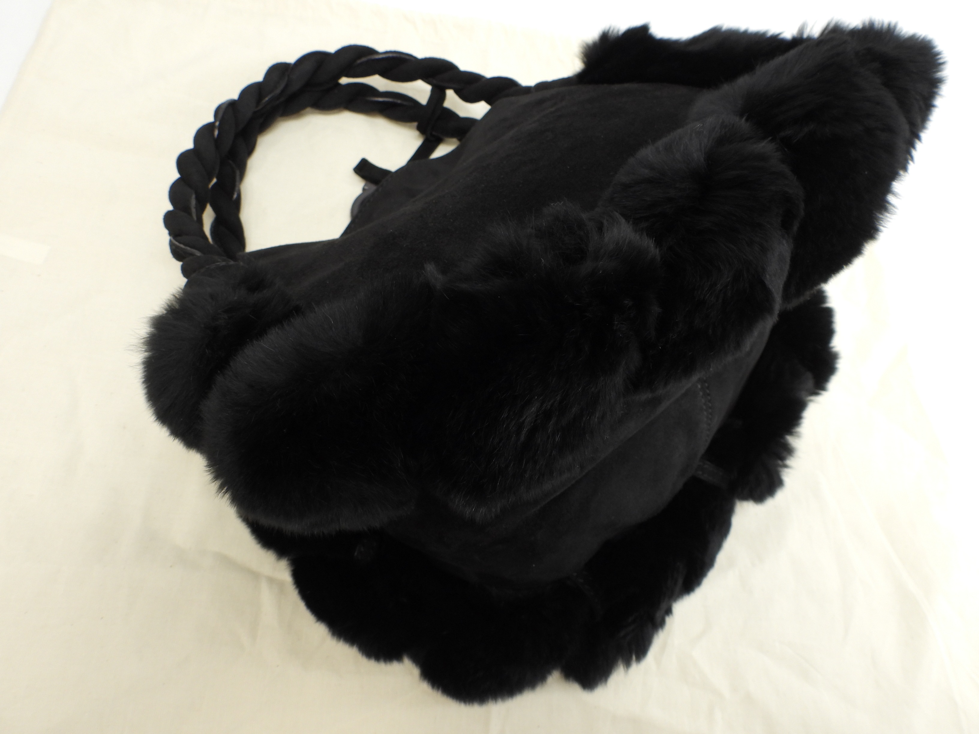 ハンドバッグ カンチーニ ラビットファー黒 ミニトート@ 1