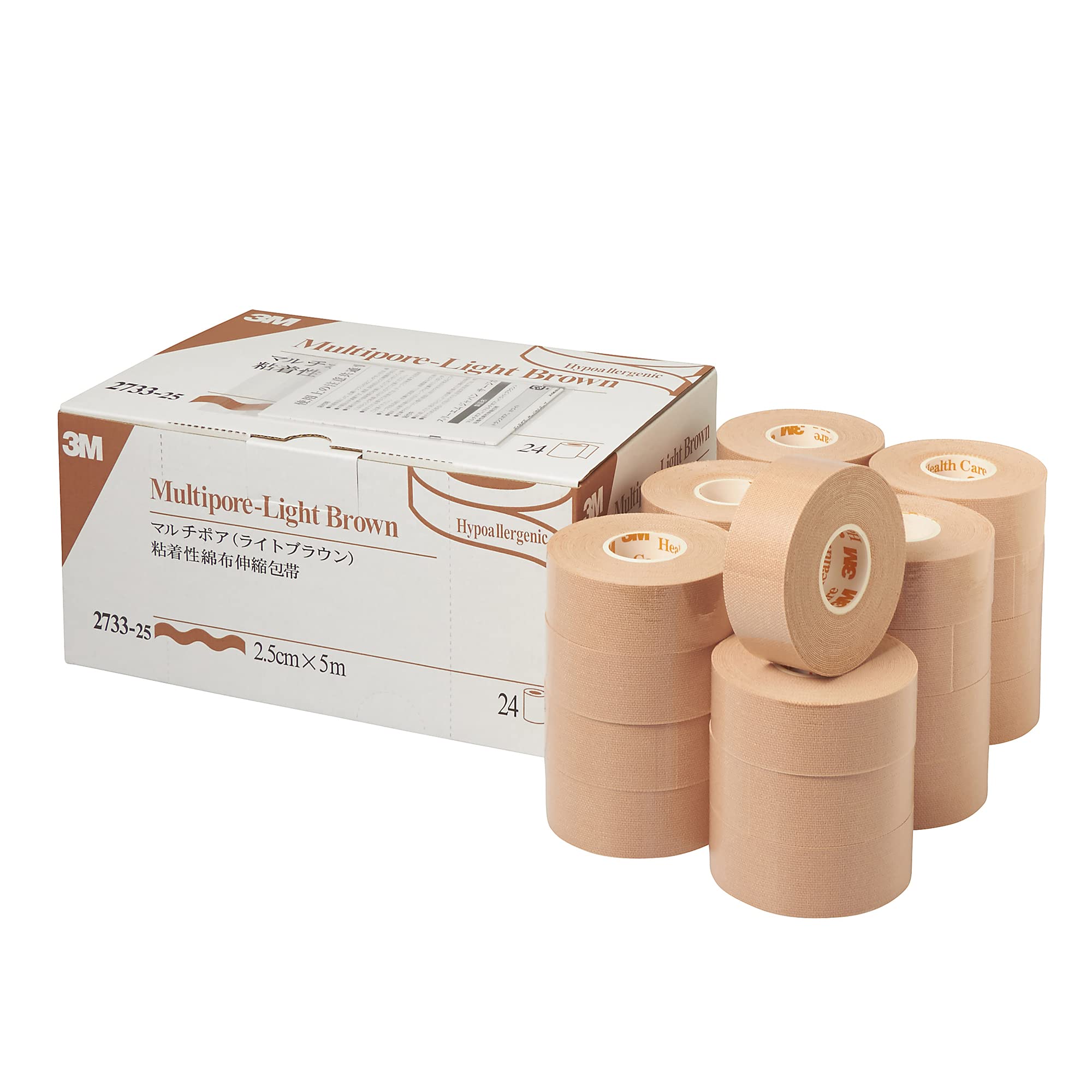 3M(TM) マルチポア(TM) ライトブラウン 粘着性綿布伸縮包帯 2733-25 テープ巾×全長 25mm×5m 3M(TM) マルチポア(TM) ライトブラウン 粘着性綿布伸縮包帯 2733-25 テープ巾×全長 25mm×5m