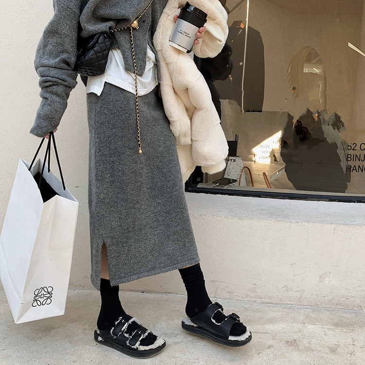 セットアップ レディース 韓国 ニット ニットアップ スカート 長袖 コーディネイト ミモレ丈 ニットスカート カーディガン フーディー 秋 冬