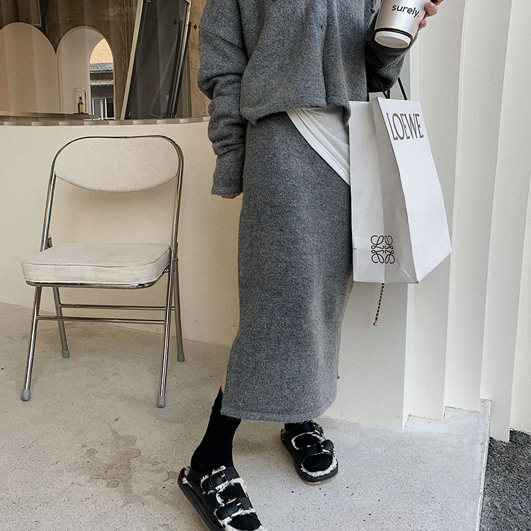 セットアップ レディース 韓国 ニット ニットアップ スカート 長袖 コーディネイト ミモレ丈 ニットスカート カーディガン フーディー 秋 冬