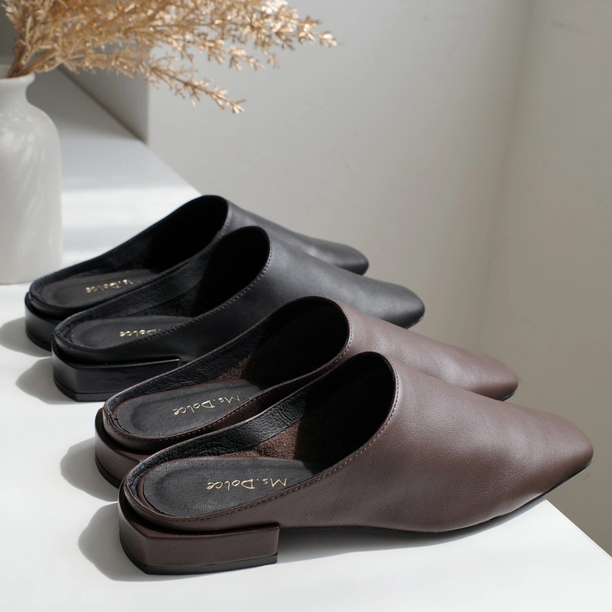 本革ミュールロングノーズ甲深スクエアトゥ レディース 本革ミュールロングノーズ甲深スクエアトゥ レディース