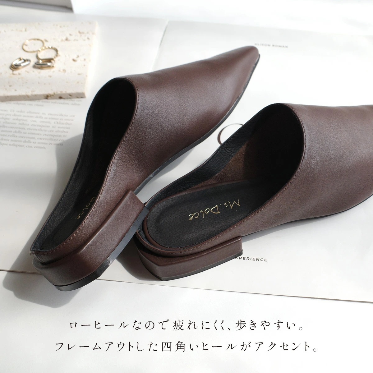 本革ミュールロングノーズ甲深スクエアトゥ レディース 本革ミュールロングノーズ甲深スクエアトゥ レディース