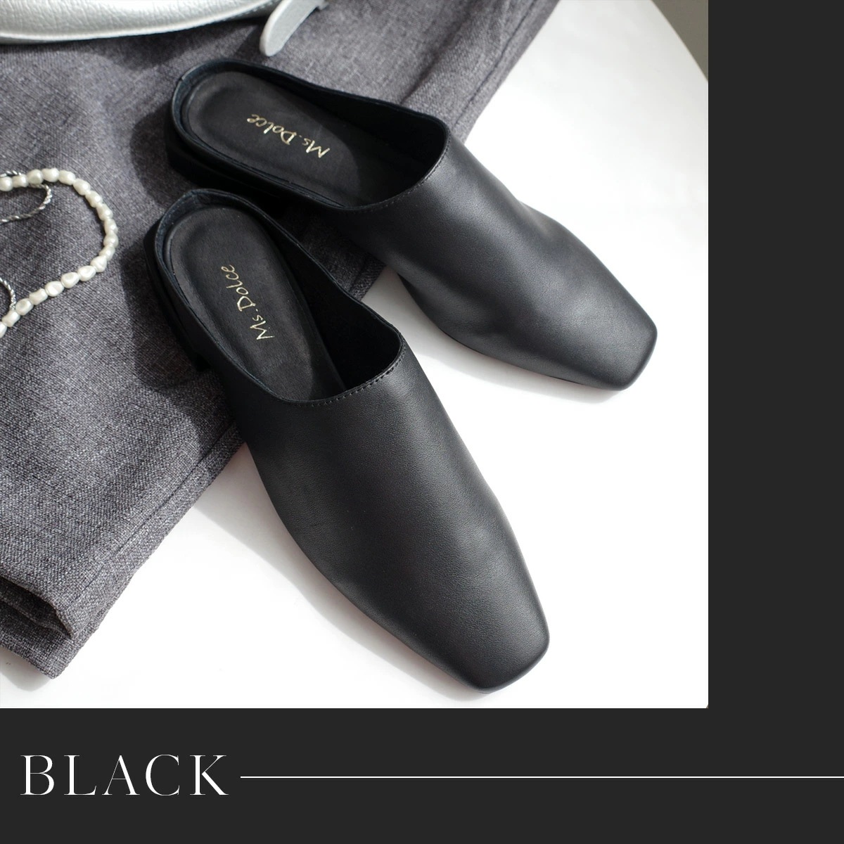 本革ミュールロングノーズ甲深スクエアトゥ レディース 本革ミュールロングノーズ甲深スクエアトゥ レディース