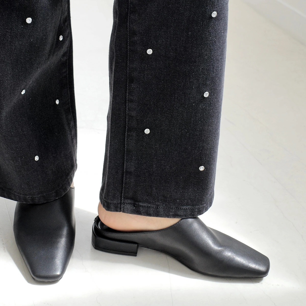 本革ミュールロングノーズ甲深スクエアトゥ レディース 本革ミュールロングノーズ甲深スクエアトゥ レディース