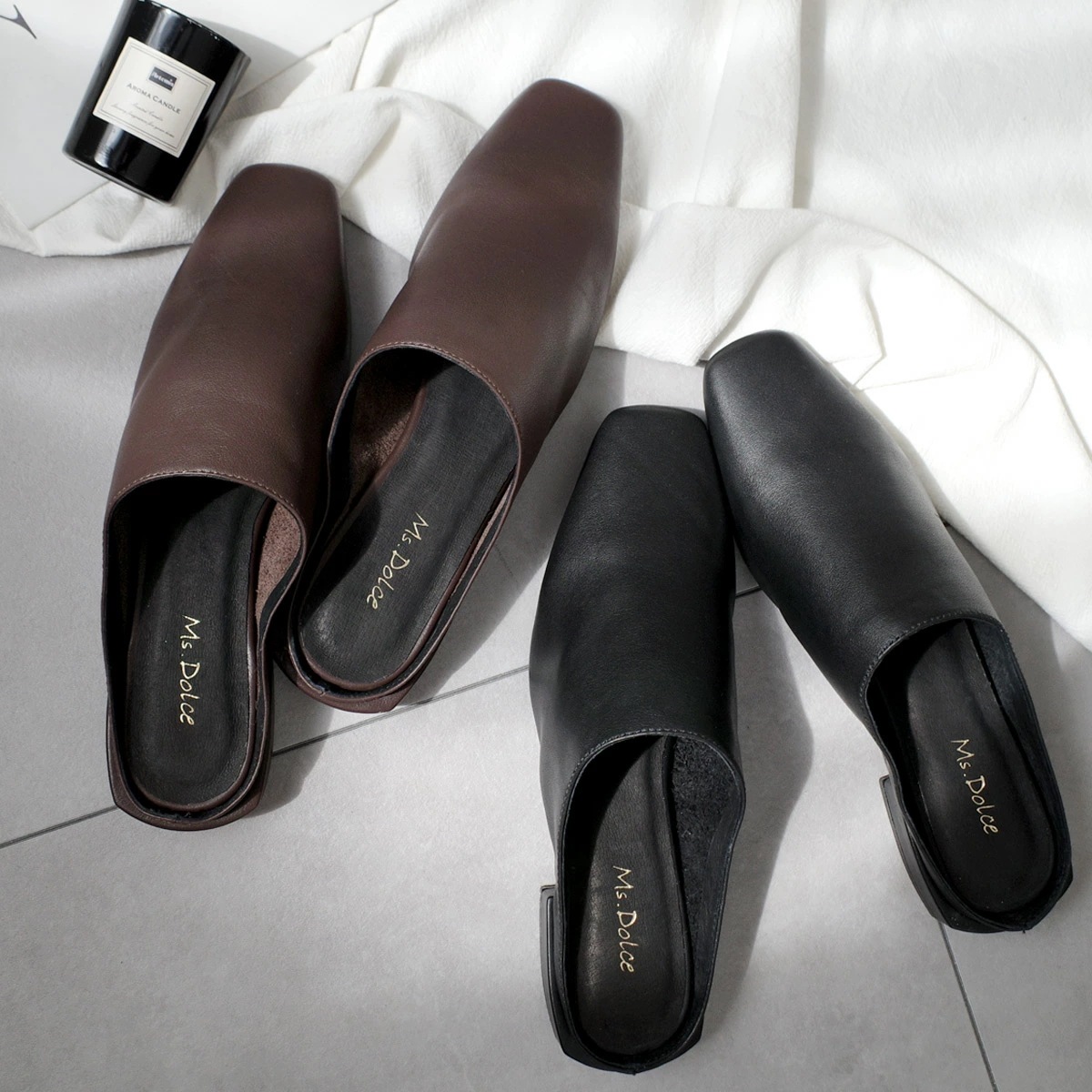 本革ミュールロングノーズ甲深スクエアトゥ レディース 本革ミュールロングノーズ甲深スクエアトゥ レディース