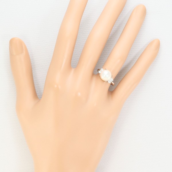 PT850 プラチナ リング 7号 パール(真珠) 約9mm ダイヤ 0.19 ジュエリー 中古 PT850 プラチナ リング 7号 パール(真珠) 約9mm ダイヤ 0.19 ジュエリー 中古