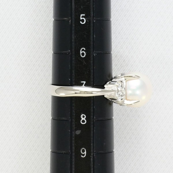 PT850 プラチナ リング 7号 パール(真珠) 約9mm ダイヤ 0.19 ジュエリー 中古 PT850 プラチナ リング 7号 パール(真珠) 約9mm ダイヤ 0.19 ジュエリー 中古