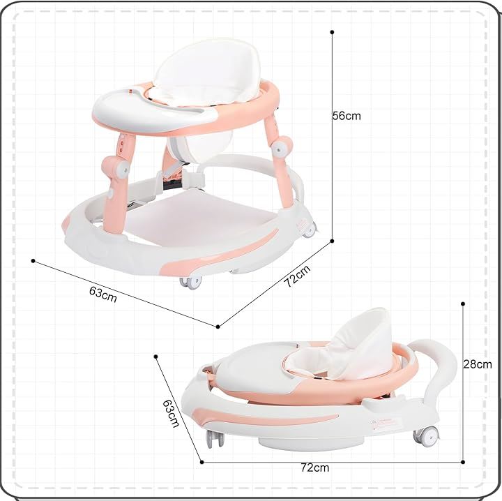 ベビーウォーカー 3in1 歩行器 赤ちゃん 4モード 折りたたみ 高さ調整可能 食事用プレート付き 横転防止 コンパクト 収納便利 手押し車 ベビー用品 6～18か月( ピンク)