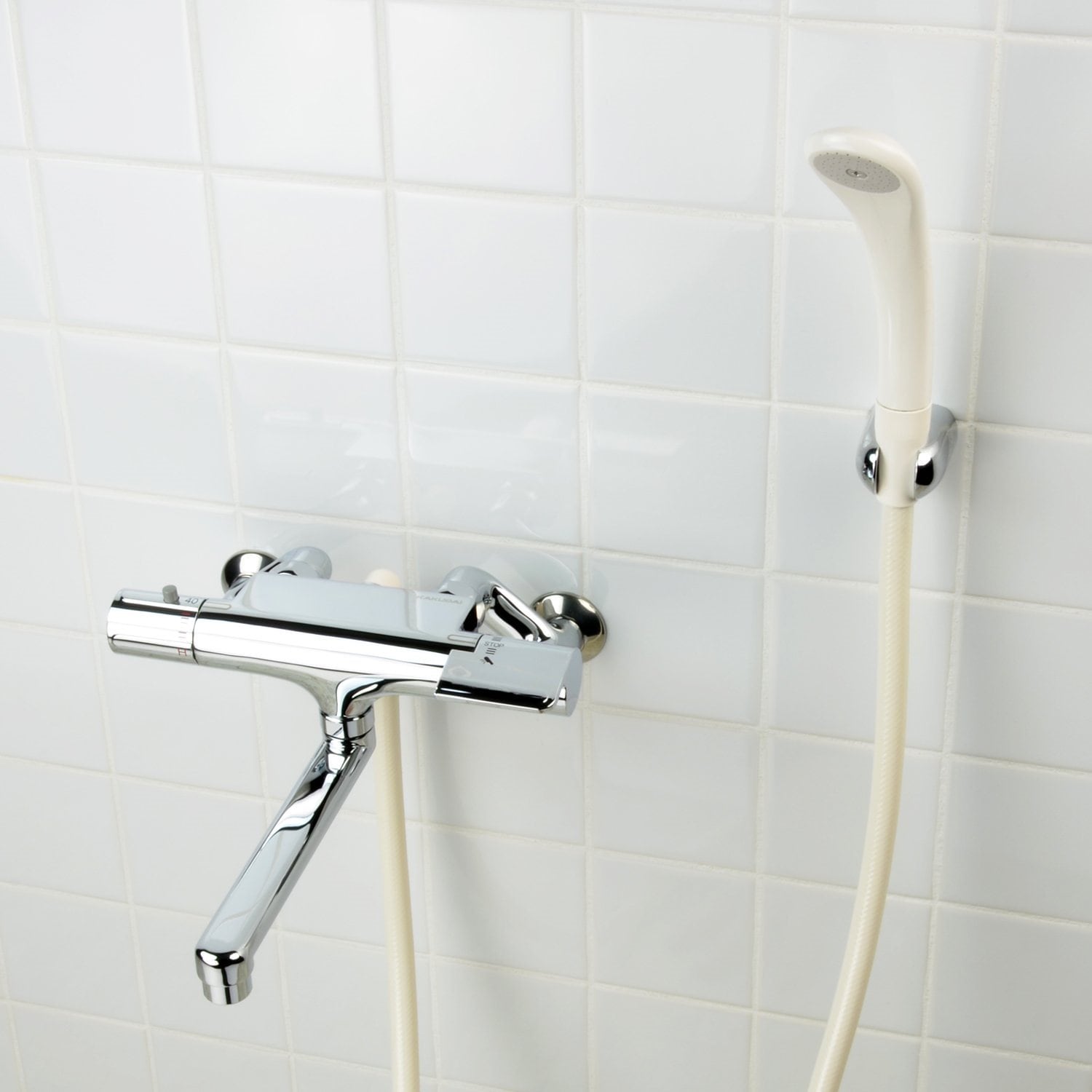 超特価】 カクダイ 浴室用 壁付 サーモスタットシャワー混合栓 メッキ