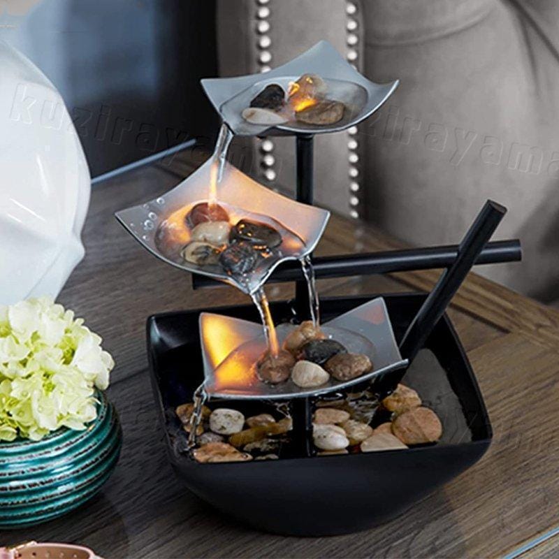 インテリア 卓上噴水 置物 室内噴水 装飾品 リビングルーム 風水 飾り デスクトップ噴水 玄関 置物 流水 置物 ウォーターポンプ：USBウォーターポンプ