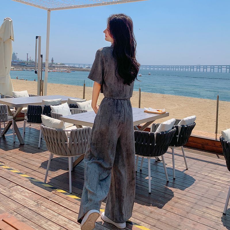 韓国の半袖シャツ ワイドパンツ 2セット 夏 2025年新作 カジュアル・スーツ 韓国 セットアップ セットアップ スウェット セットアップ 韓国の半袖シャツ ワイドパンツ 2セット 夏 2025年新作 カジュアル・スーツ 韓国 セットアップ セットアップ スウェット セットアップ