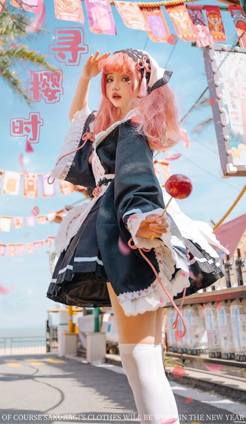 桜を探すロリータ ロリータデイリーキュートなライトロースカートワンピースセット 桜を探すロリータ ロリータデイリーキュートなライトロースカートワンピースセット