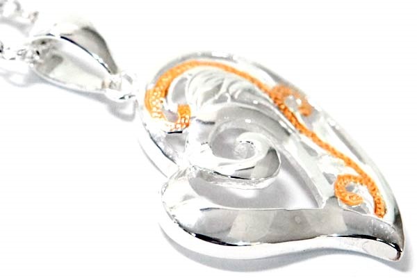 ハワイアンジュエリー ペンダント ネックレス ハート フレーム カールライン スクロール 波 ピンクゴールド レディース シルバー925 ハワイアンジュエリー ペンダント ネックレス ハート フレーム カールライン スクロール 波 ピンクゴールド レディース シルバー925