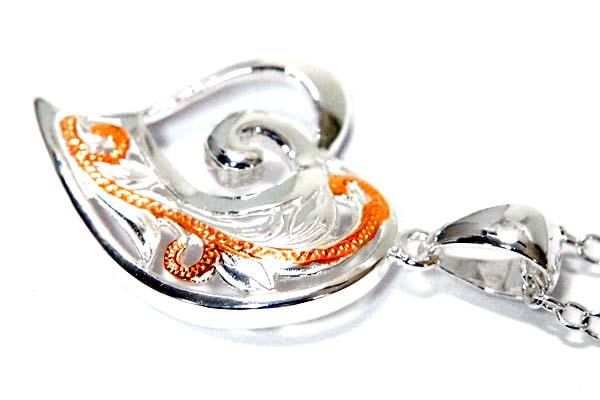 ハワイアンジュエリー ペンダント ネックレス ハート フレーム カールライン スクロール 波 ピンクゴールド レディース シルバー925 ハワイアンジュエリー ペンダント ネックレス ハート フレーム カールライン スクロール 波 ピンクゴールド レディース シルバー925