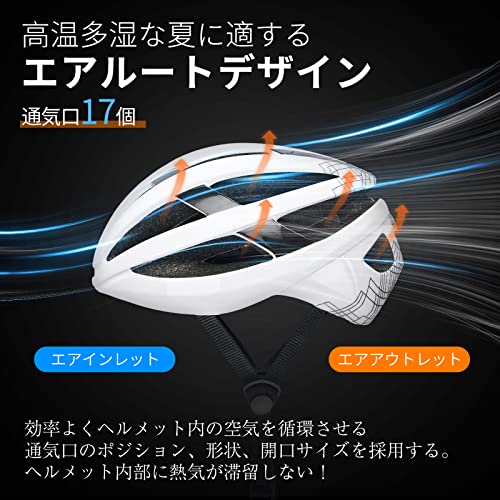 Rongbenyuan 自転車 ヘルメット 大人用 【LEDライト付】ロードバイク ヘルメット スポーツヘルメット 超軽量 17個通気口 58-62CM サイクリング 耐衝撃 高剛性 サイズ調整可能