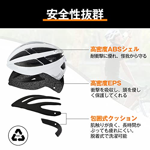 Rongbenyuan 自転車 ヘルメット 大人用 【LEDライト付】ロードバイク ヘルメット スポーツヘルメット 超軽量 17個通気口 58-62CM サイクリング 耐衝撃 高剛性 サイズ調整可能