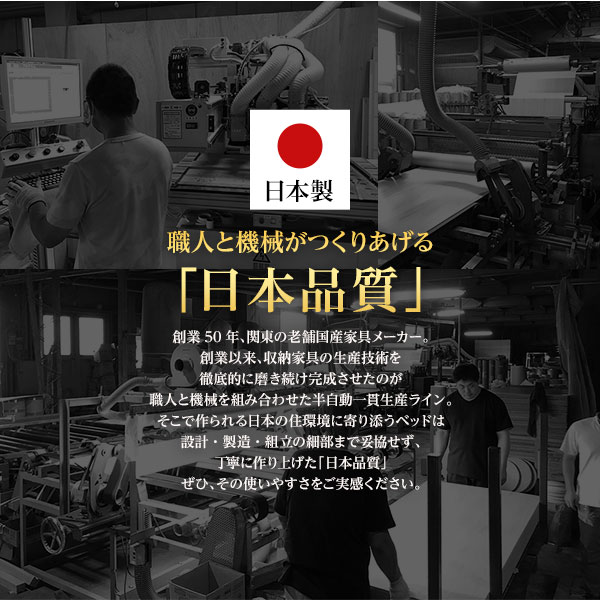 [組立設置サービス付き] 収納 ベッド 薄型 宮付き 通常丈 セミダブル 3ゾーンポケットコイルマットレス付き アイボリー 日本製