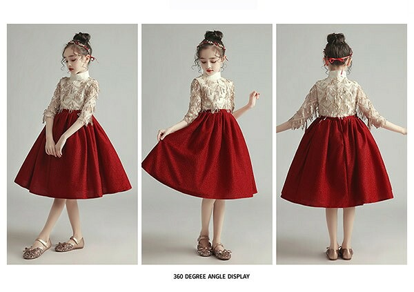 ピアノ発表会 ドレス 中学生 ワンピース 女の子 キッズドレス ショート ひざ丈 春秋向け ハイネック ガール 子供ドレス 袖あり 演奏会 フラワーガール ベールガール リングガール プリンセスドレス