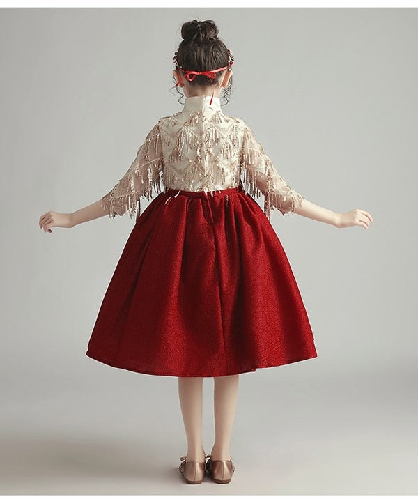 ピアノ発表会 ドレス 中学生 ワンピース 女の子 キッズドレス ショート ひざ丈 春秋向け ハイネック ガール 子供ドレス 袖あり 演奏会 フラワーガール ベールガール リングガール プリンセスドレス