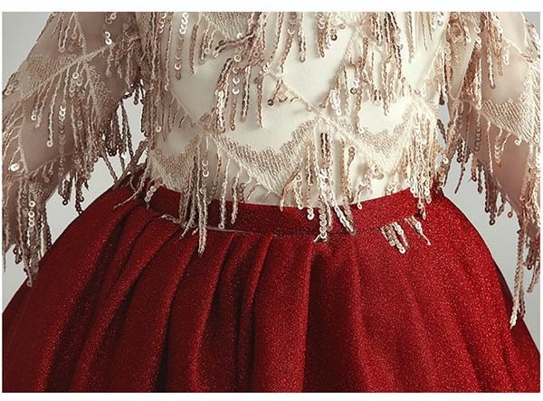 ピアノ発表会 ドレス 中学生 ワンピース 女の子 キッズドレス ショート ひざ丈 春秋向け ハイネック ガール 子供ドレス 袖あり 演奏会 フラワーガール ベールガール リングガール プリンセスドレス