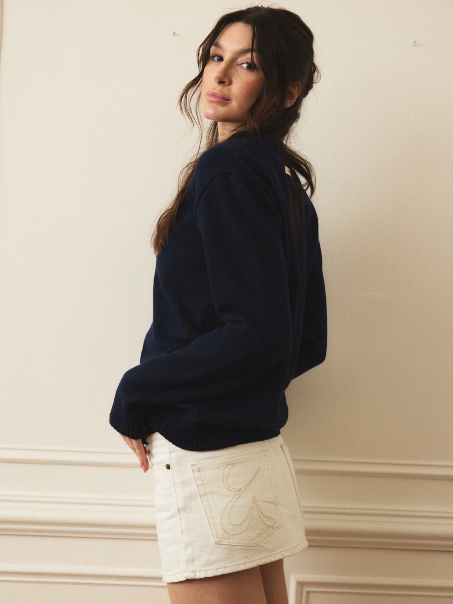 【GLOWNY】 G CLASSIC V-NECK SLIM PULLOVER : NAVY