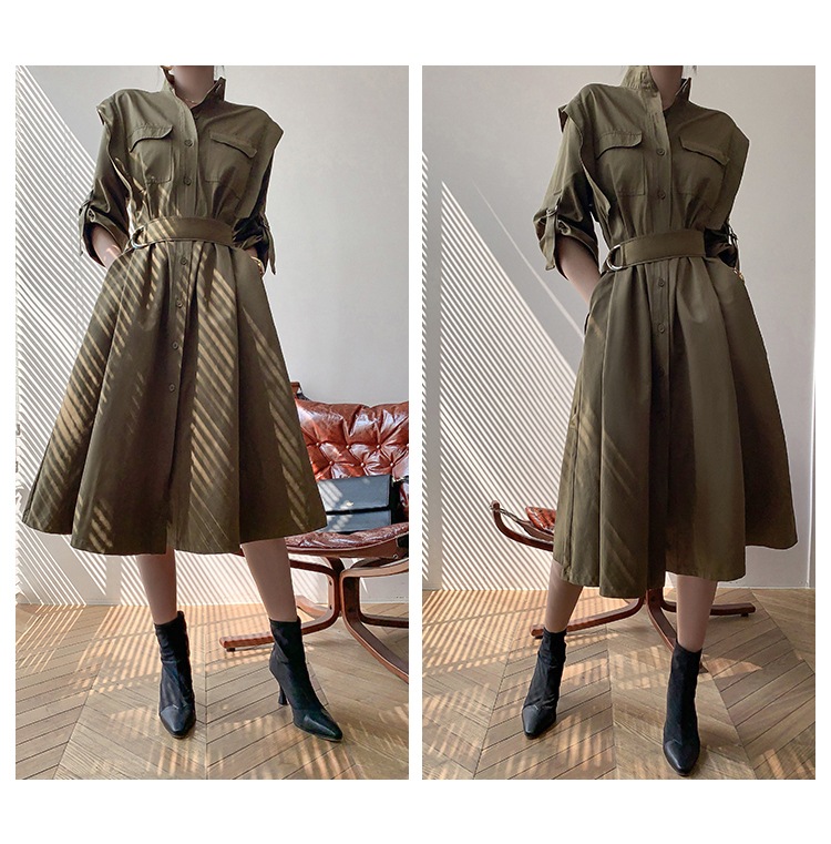 ワンピース シャツワンピース フレアワンピース 膝下 ミモレ ミモレ丈 袖あり 長袖 Vネック 襟付き スタンダードカラー フレア Aライン ベルト ウエストマーク ハイウエスト 前開き ボタン ワンピース シャツワンピース フレアワンピース 膝下 ミモレ ミモレ丈 袖あり 長袖 Vネック 襟付き スタンダードカラー フレア Aライン ベルト ウエストマーク ハイウエスト 前開き ボタン