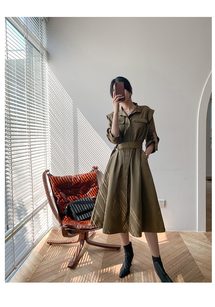 ワンピース シャツワンピース フレアワンピース 膝下 ミモレ ミモレ丈 袖あり 長袖 Vネック 襟付き スタンダードカラー フレア Aライン ベルト ウエストマーク ハイウエスト 前開き ボタン ワンピース シャツワンピース フレアワンピース 膝下 ミモレ ミモレ丈 袖あり 長袖 Vネック 襟付き スタンダードカラー フレア Aライン ベルト ウエストマーク ハイウエスト 前開き ボタン