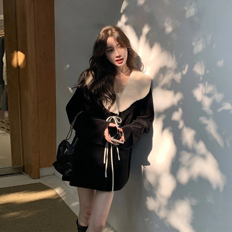 【早い者勝ち！】ラムズウール ファーコート 秋冬 レディース セミロング 厚手 毛皮コート 羽織り トップス ゆったり 百掛け カジュアルジャケット アウター 体型カバー-Q250419-2856