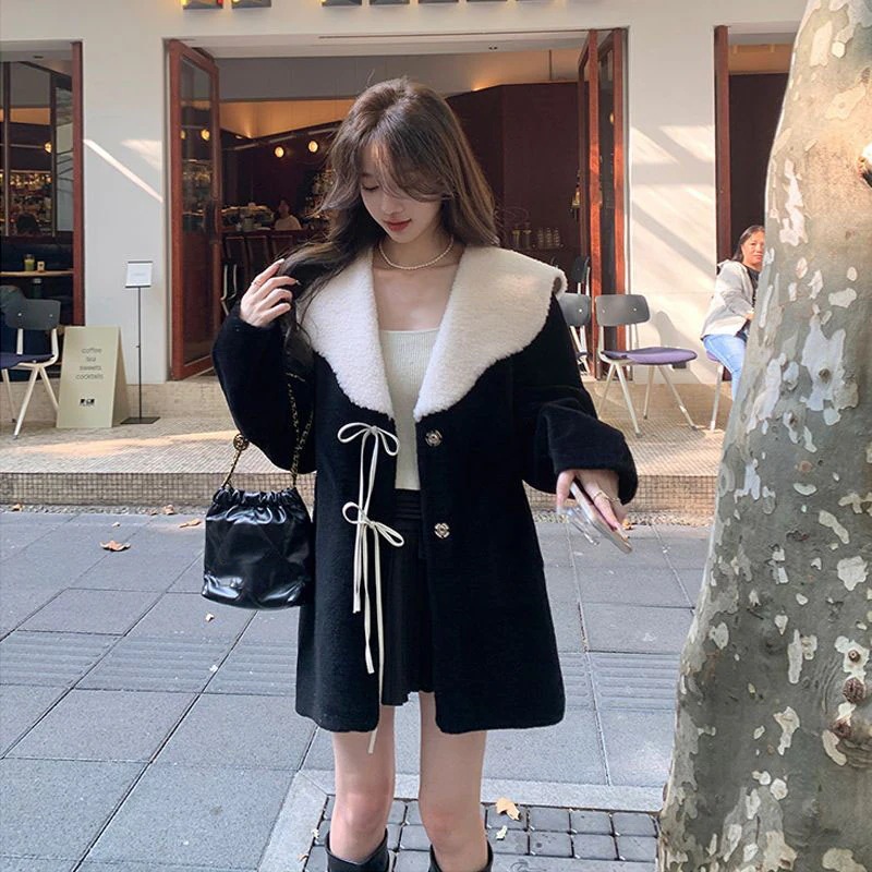 【早い者勝ち！】ラムズウール ファーコート 秋冬 レディース セミロング 厚手 毛皮コート 羽織り トップス ゆったり 百掛け カジュアルジャケット アウター 体型カバー-Q250419-2856