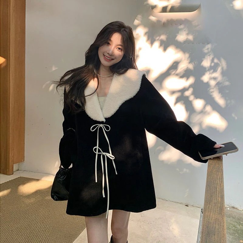 【早い者勝ち！】ラムズウール ファーコート 秋冬 レディース セミロング 厚手 毛皮コート 羽織り トップス ゆったり 百掛け カジュアルジャケット アウター 体型カバー-Q250419-2856