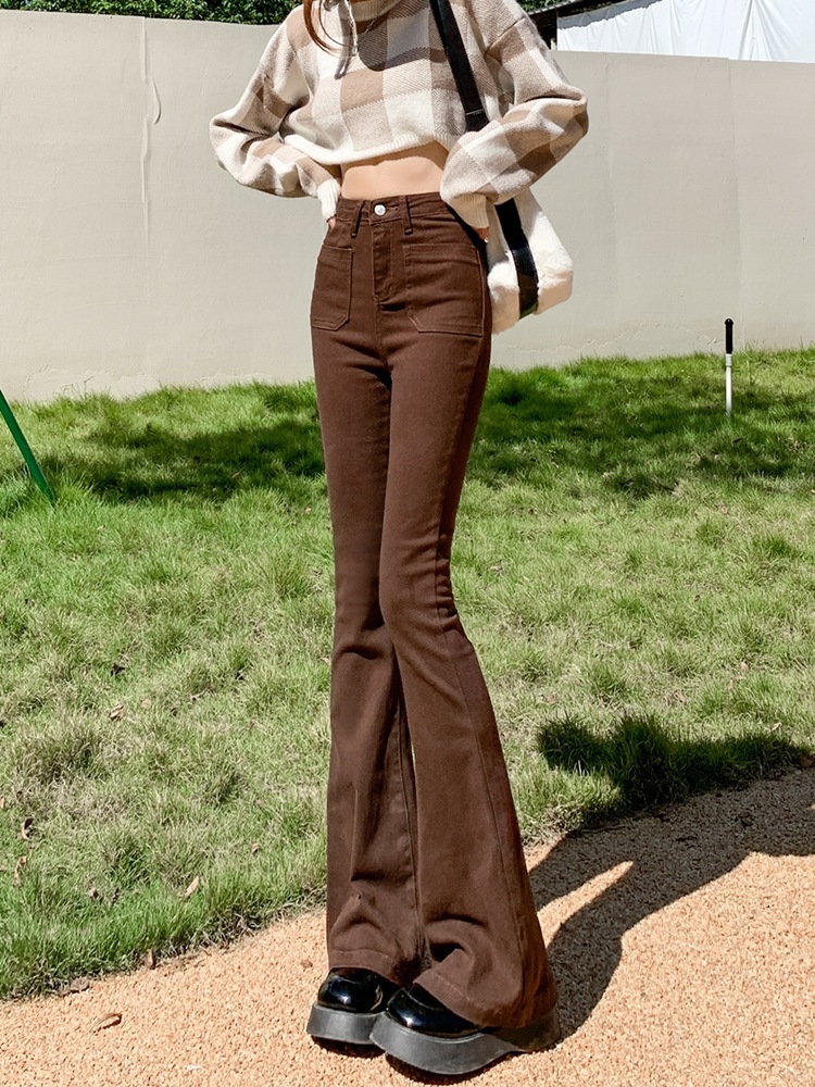 ブラックフレアパンツ春ハイウエストジーンズ女性スキニーホットlガール新しいマイクロラージ薄いドラッグパンツ