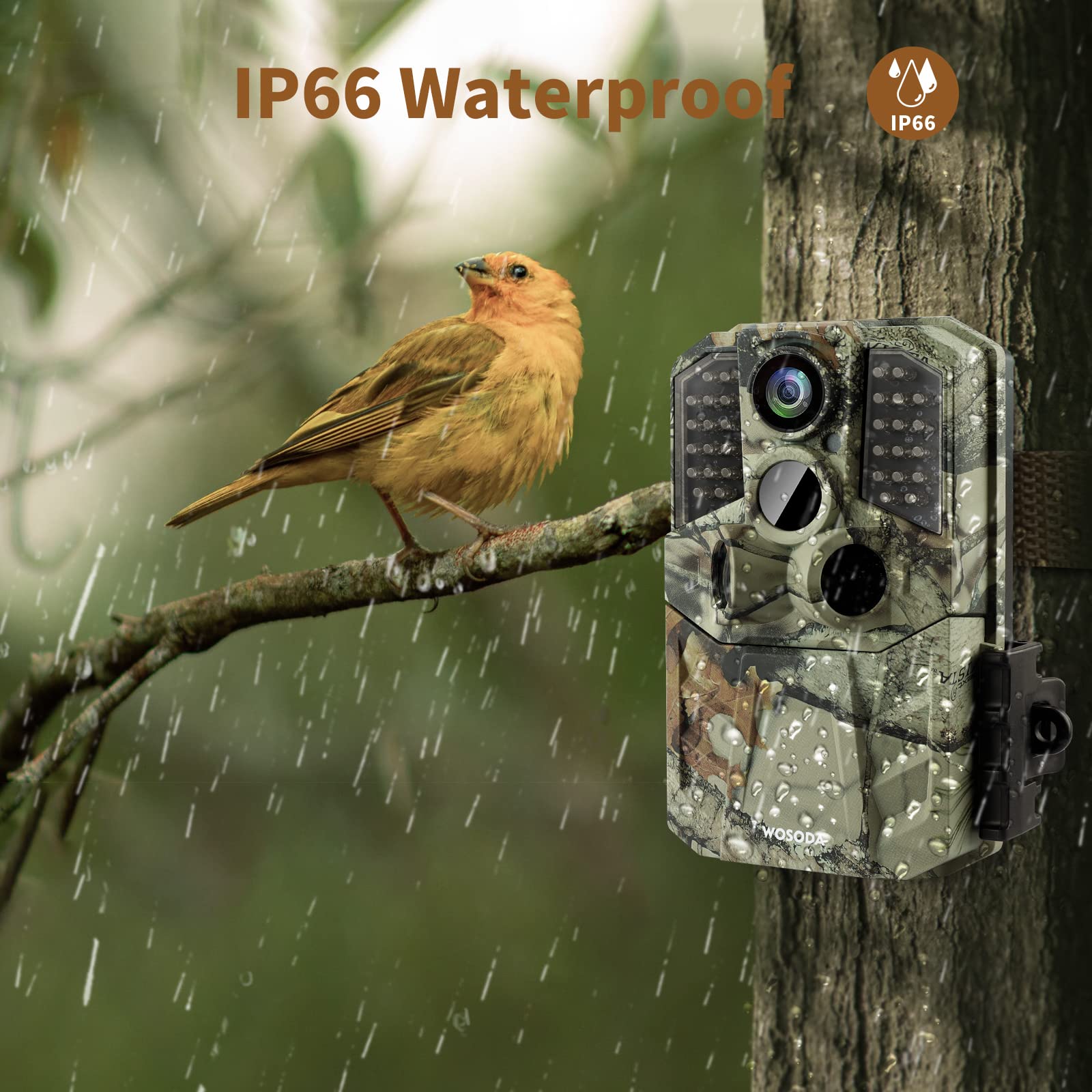 トレイルカメラ WOSODA 防犯カメラ 赤外線カメラ 1920PフルHD 2400万画素 IP66級防水防塵 32GBメモリーカード付き 0.2s超高速トリガー 120超広検知範囲 内蔵マイク 電池