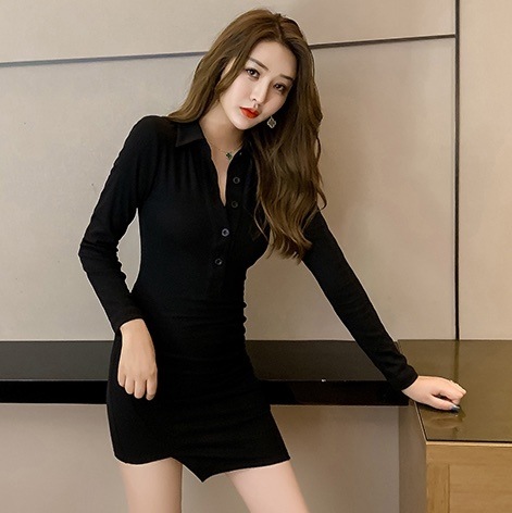 ワンピース ミニ ミニ丈 ショート ショート丈 袖あり 長袖 Vネック 襟付き ポロカラー スリム タイト 細身 かわいい 大人可愛い きれいめ シンプル 大人 おしゃれ お洒落 かっこいい こなれ感