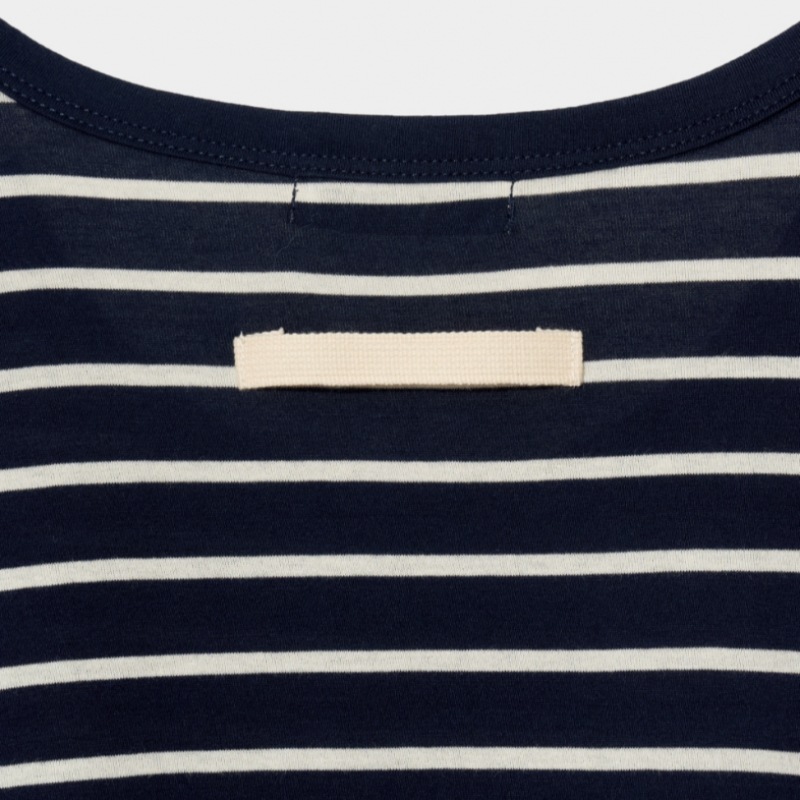 SATUR オールデイコットンストライプショートスリーブ T シャツクラシックネイビー SATUR オールデイコットンストライプショートスリーブ T シャツクラシックネイビー
