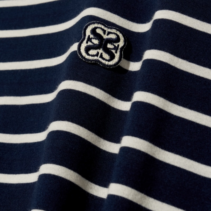 SATUR オールデイコットンストライプショートスリーブ T シャツクラシックネイビー SATUR オールデイコットンストライプショートスリーブ T シャツクラシックネイビー
