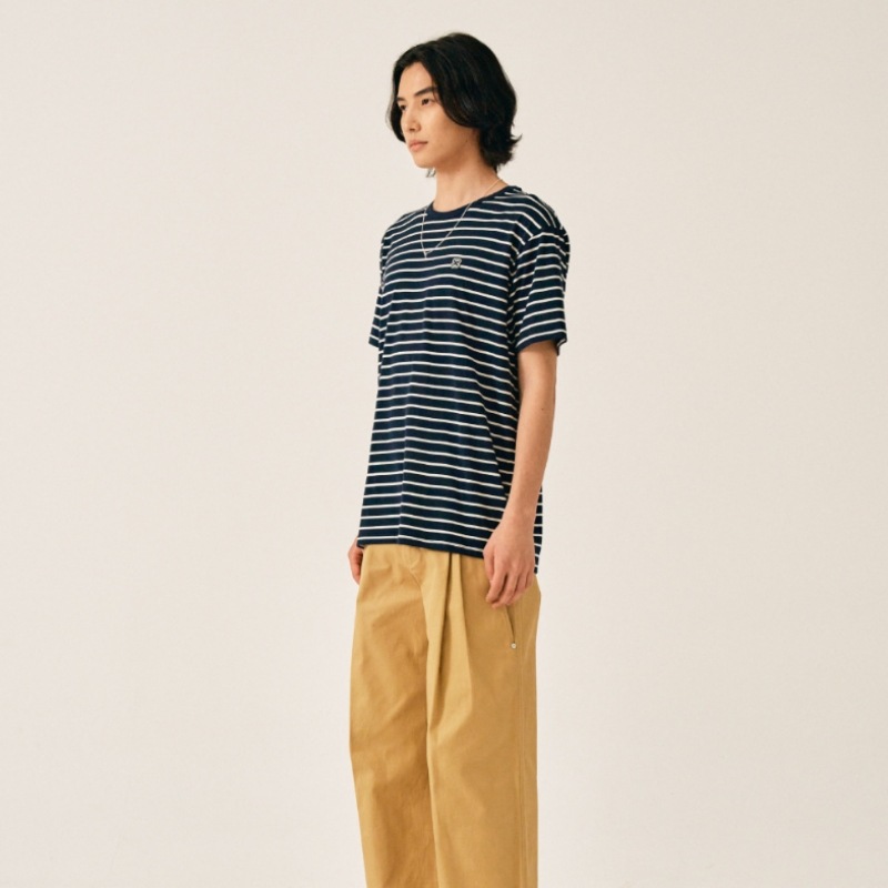 SATUR オールデイコットンストライプショートスリーブ T シャツクラシックネイビー SATUR オールデイコットンストライプショートスリーブ T シャツクラシックネイビー