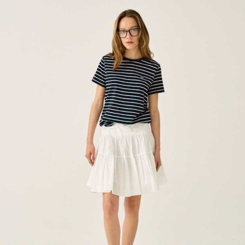 SATUR オールデイコットンストライプショートスリーブ T シャツクラシックネイビー SATUR オールデイコットンストライプショートスリーブ T シャツクラシックネイビー