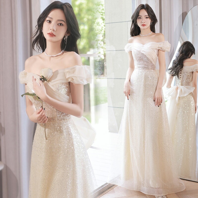 オシャレなデザインのオフショル スパンコールイブニングドレス オシャレなデザインのオフショル スパンコールイブニングドレス