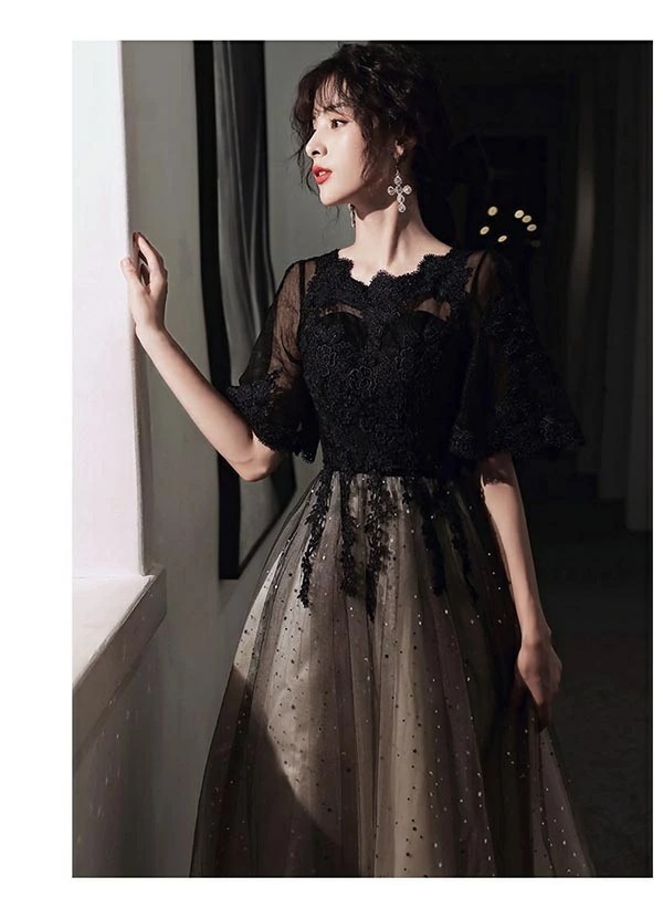 結婚式ワンピース パーティードレス ロング丈 ミモレ丈 母親 結婚式 五分袖 ラウンドネック バイカラー 透け感 成人式 同窓会 ドレス 大人 ピアノ 発表会 Aライン ステージドレス 二次会 ウエデ